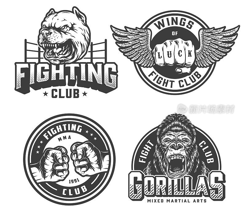 Vintage fight club monochrome symboltypes